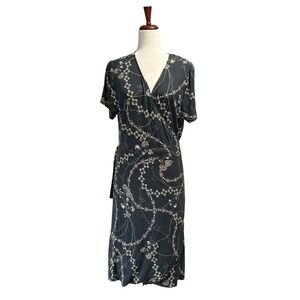 LOFT Ann Taylor Plus Women's Dress‎ Size 20 Gray Floral Wrap Midi Short Sleeve